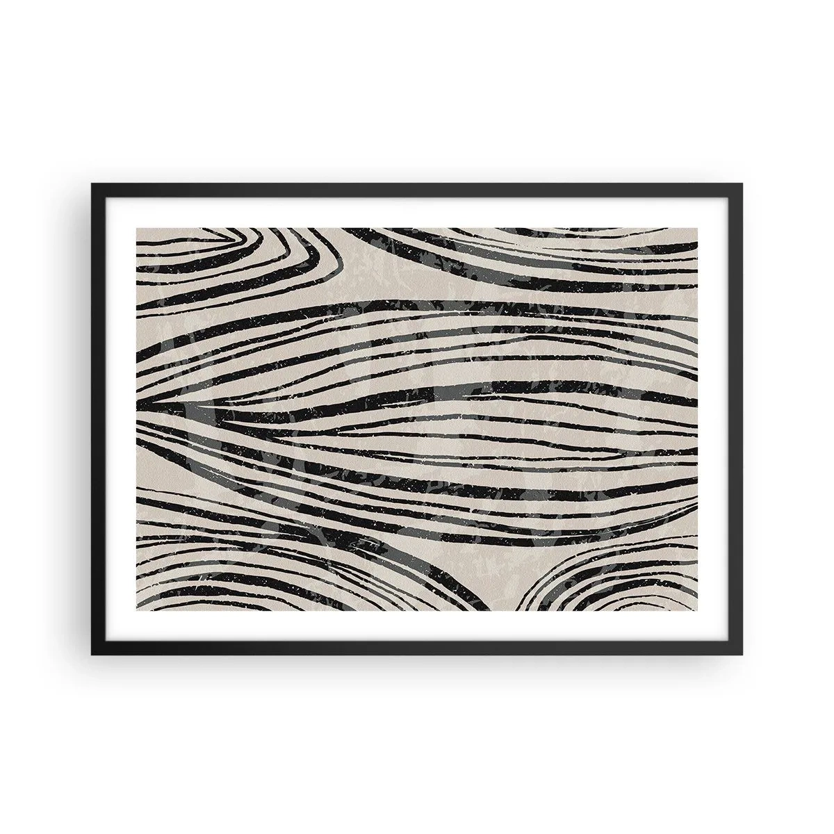 Poster in cornice nera - Onde astratte in tonalità di bianco e nero - 70x50cm - Una palude di linee - Decorazione murale moderna per soggiorno e camera da letto ARTTOR