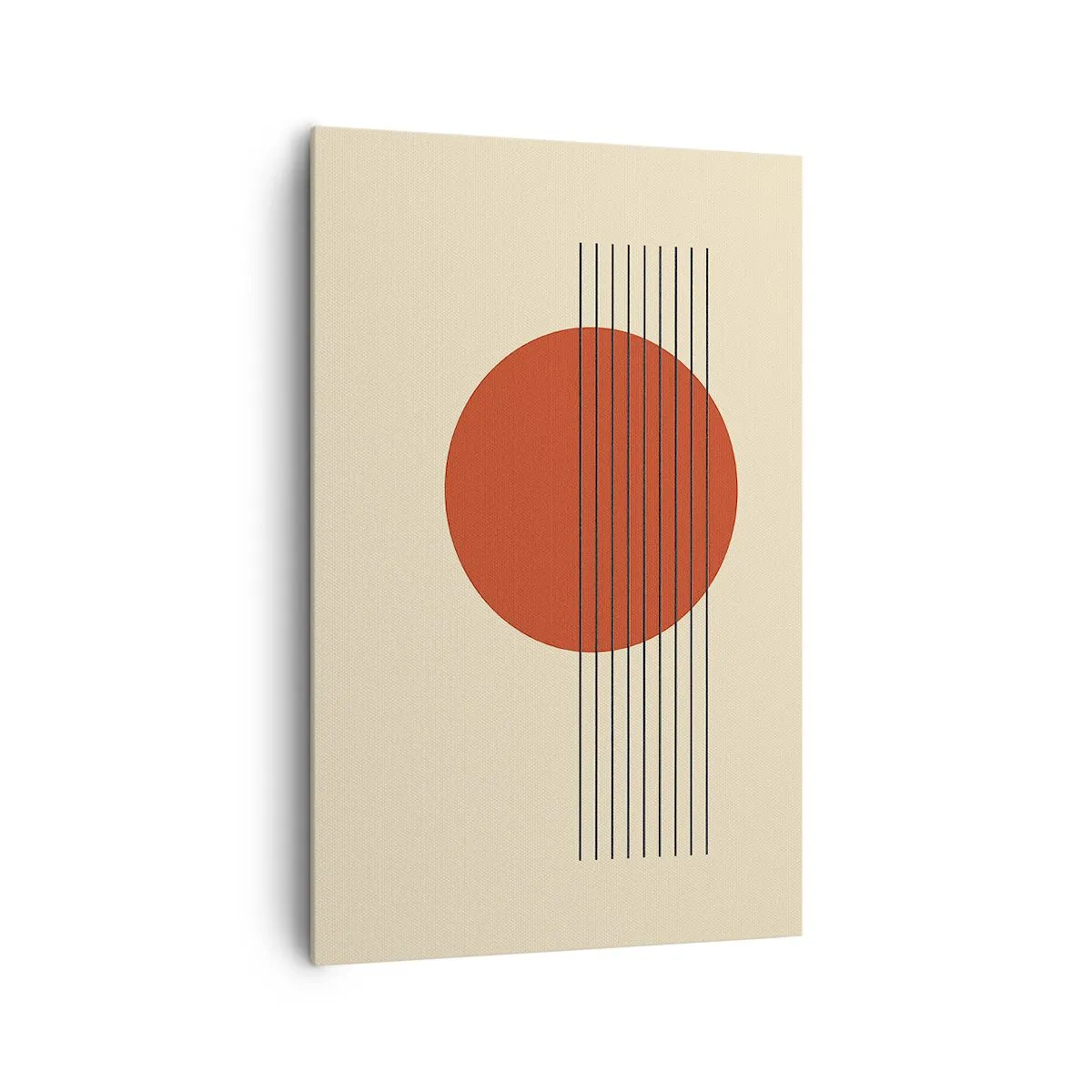 Quadro su tela - Stampe su Tela - Cerchio rosso astratto con linee su sfondo beige. - 80x120cm - Nel cerchio e oltre - Decorazione murale moderna per soggiorno e camera da letto ARTTOR