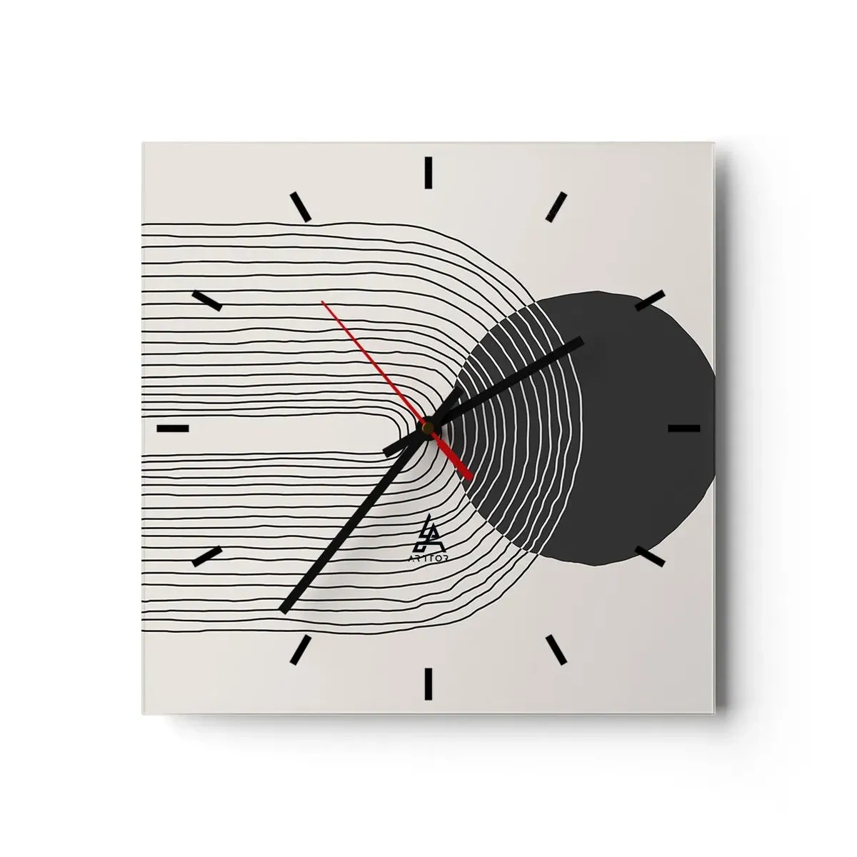 Orologio da parete - Orologio in Vetro - Motivo astratto con linee e un cerchio nero su uno sfondo chiaro - 30x30cm - Tremore e fiducia - Decorazione murale moderna per soggiorno e camera da letto ARTTOR
