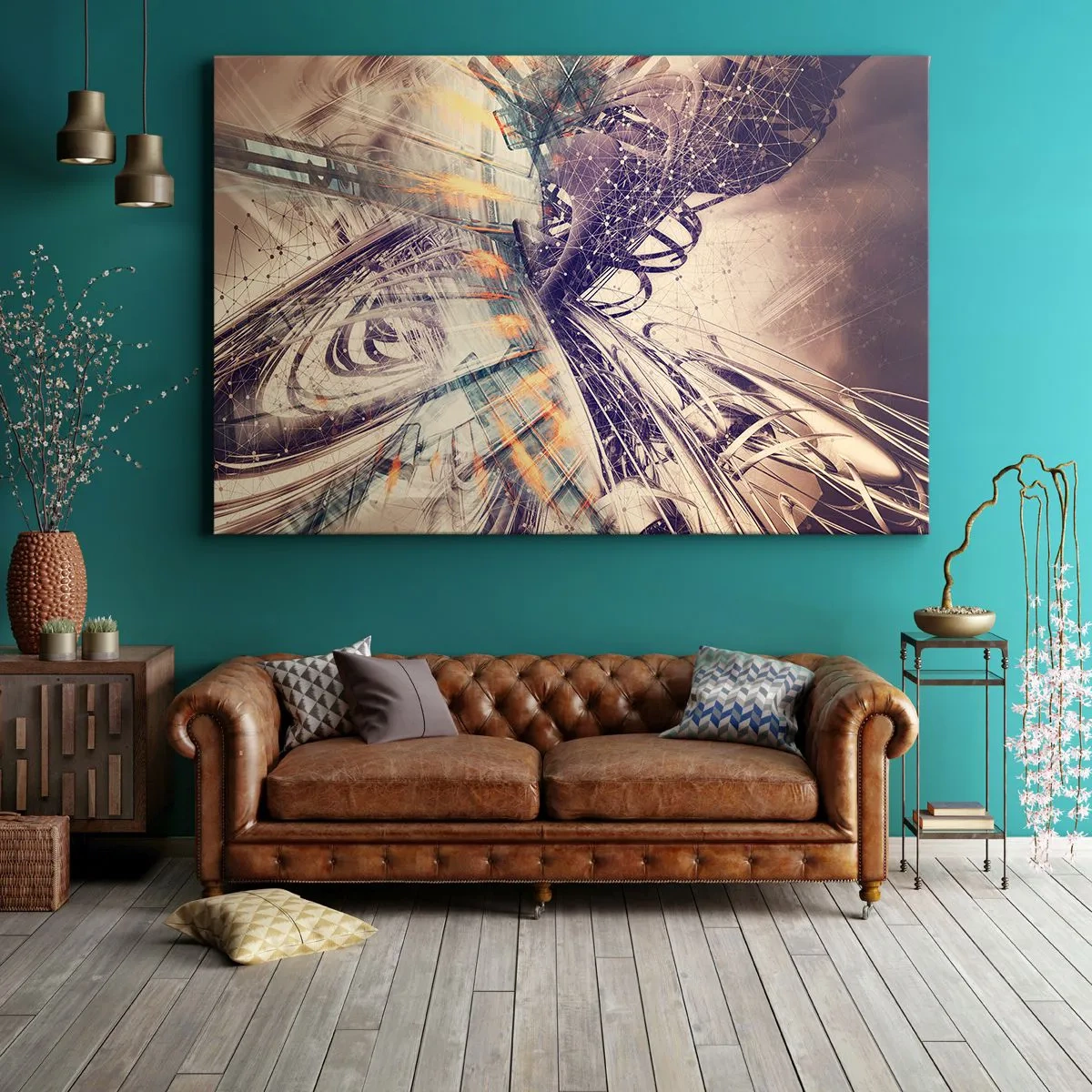 Quadro su tela - Stampe su Tela - Astrazione dinamica nei toni del beige e del viola - 100x70cm - A gran velocità - Decorazione murale moderna per soggiorno e camera da letto ARTTOR