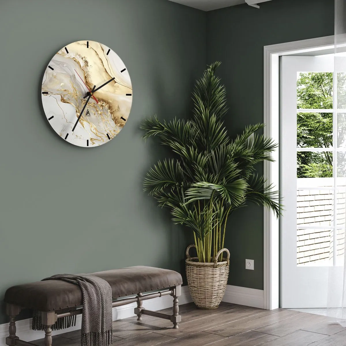Orologio da parete - Orologio in Vetro - Spruzzi astratti dorati su sfondo beige e bianco - 30x30cm - Astrazione: bellezza e bontà - Decorazione murale moderna per soggiorno, cucina e camera da letto ARTTOR