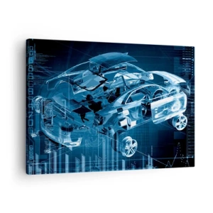 Quadro su tela - Stampe su Tela - Un disegno tecnico moderno di un'auto con elementi strutturali - 70x50cm - Anatomia ingegneristica - Decorazione murale moderna per soggiorno e camera da letto ARTTOR