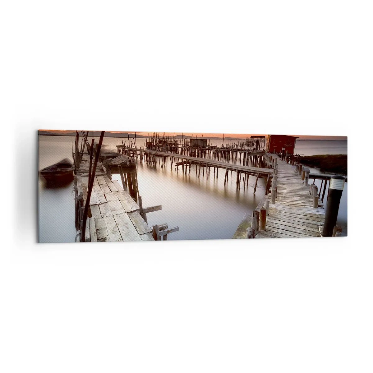 Quadro su tela - Stampe su Tela - Pontili in legno su acque calme al tramonto - 160x50cm - Autentico, non una finzione turistica - Decorazione murale moderna per soggiorno e camera da letto ARTTOR