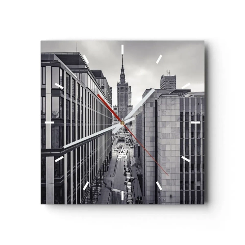 Orologio da parete - Orologio in Vetro - Panorama di Varsavia con vista sul Palazzo della Cultura e sugli edifici circostanti - 30x30cm - La valle di Varsavia - Decorazione murale moderna per soggiorno e camera da letto ARTTOR