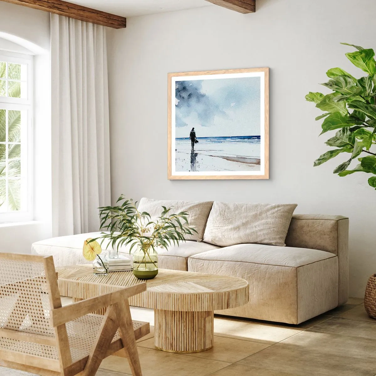 Poster in cornice rovere chiaro - Dialogo con il mare - 50x50 cm