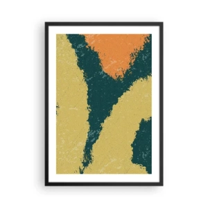 Poster in cornice nera - Macchie di colore astratte nelle tonalità del verde e dell'arancione - 50x70cm - Astrazione: movimento lento - Decorazione murale moderna per soggiorno e camera da letto ARTTOR