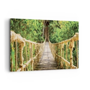 Quadro su tela - Stampe su Tela - Un ponte sospeso in una foresta tropicale ricca di vegetazione - 120x80cm - Sospeso nel verde - Decorazione murale moderna per soggiorno e camera da letto ARTTOR