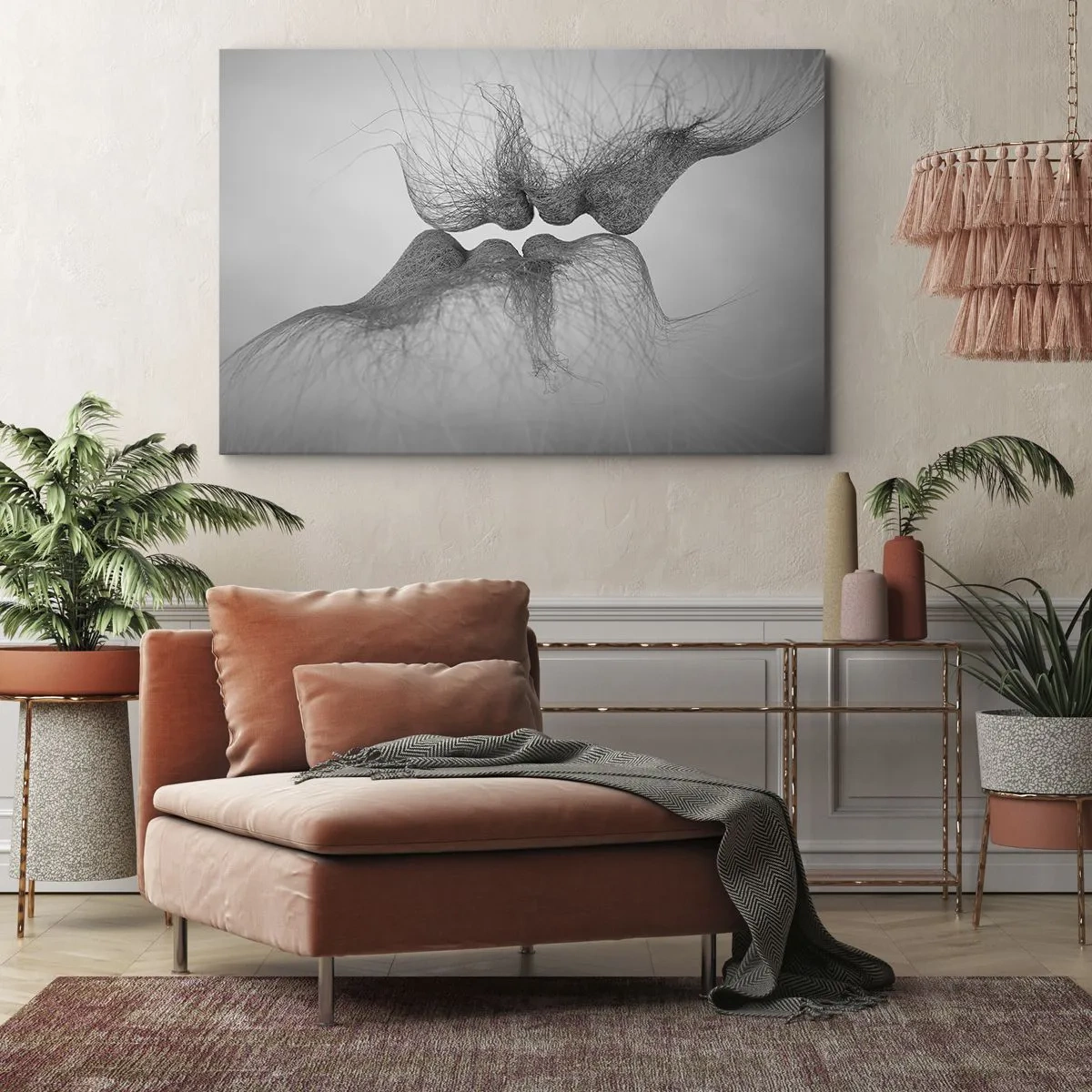 Quadro su tela - Stampe su Tela - Un bacio astratto presentato in una forma eterea - 70x50cm - Il bacio del vento - Decorazione murale moderna per soggiorno e camera da letto ARTTOR