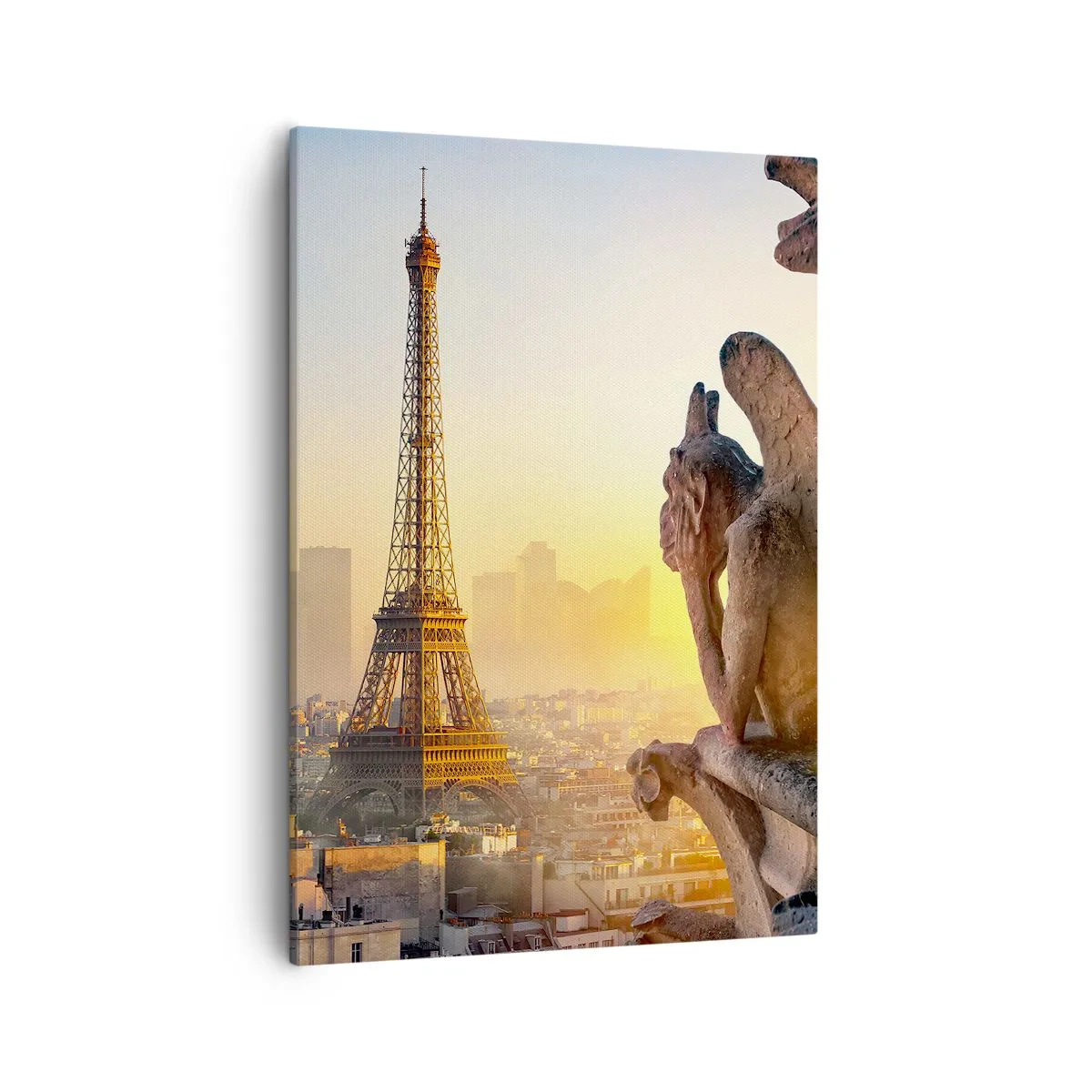 Quadro su tela - Stampe su Tela - Vista della Torre Eiffel con i gargoyle sullo sfondo - 50x70cm - Tante cose sono cambiate... - Decorazione murale moderna per soggiorno e camera da letto ARTTOR