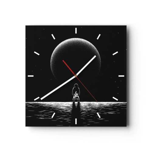 Orologio da parete - Orologio in Vetro - Un astronauta sullo sfondo di un grande pianeta nello spazio - 30x30cm - Faccia a faccia - Decorazione murale moderna per soggiorno e camera da letto ARTTOR