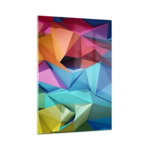 Quadro su vetro - Composizione geometrica in tonalità intense e multicolori - 50x70cm - Origami arcobaleno - Decorazione murale moderna per soggiorno e camera da letto ARTTOR