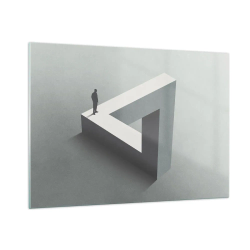 Quadro su vetro - Una figura su una struttura geometrica nello stile di un'illusione ottica - 100x70cm - Eppure è possibile - Decorazione murale moderna per soggiorno e camera da letto ARTTOR