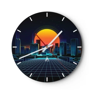Orologio da parete - Orologio in Vetro - Paesaggio urbano retro-futuristico con luci al neon e tramonto - 30x30cm - Davvero vuoi tornare al mondo reale? - Decorazione murale moderna per soggiorno, cucina e camera da letto ARTTOR