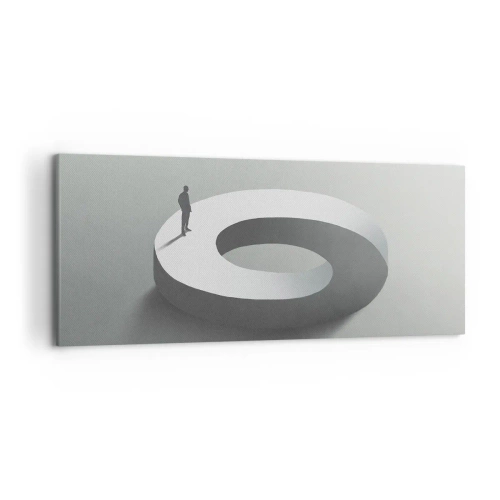 Quadro su tela - Stampe su Tela - Un uomo su una struttura grigia e astratta - 120x50cm - Prova a cavartela - Decorazione murale moderna per soggiorno e camera da letto ARTTOR