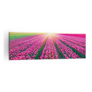 Quadro su tela - Stampe su Tela - Un campo di tulipani al tramonto - 160x50cm - La fattoria della bellezza - Decorazione murale moderna per soggiorno e camera da letto ARTTOR