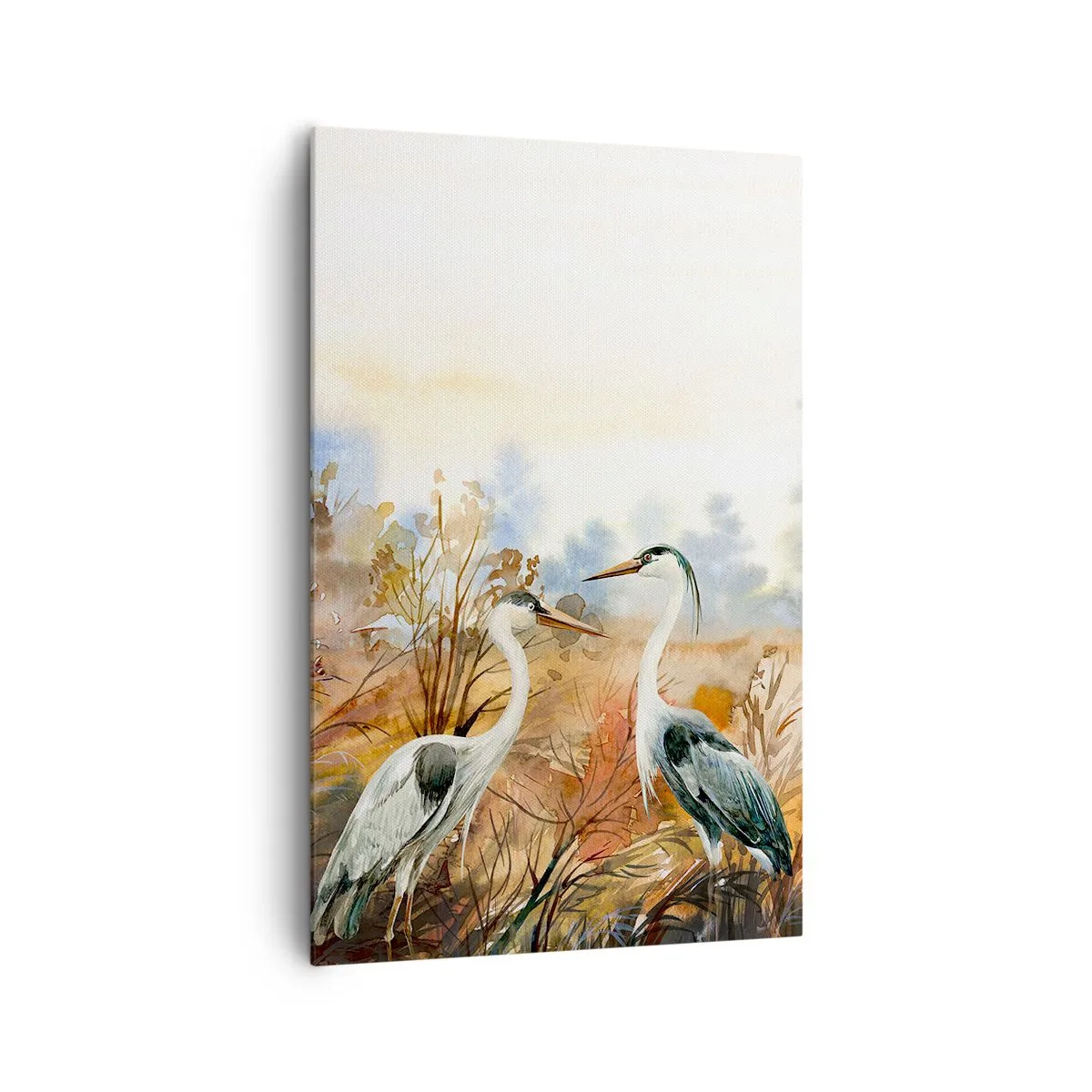 Quadro su tela - Stampe su Tela - Due aironi sullo sfondo di un paesaggio autunnale - 80x120cm - Dove in autunno? - Decorazione murale moderna per soggiorno e camera da letto ARTTOR