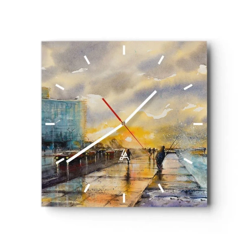 Orologio da parete - Orologio in Vetro - Una vista pittoresca del lungomare al tramonto - 30x30cm - Vita sulla costa - Decorazione murale moderna per soggiorno e camera da letto ARTTOR