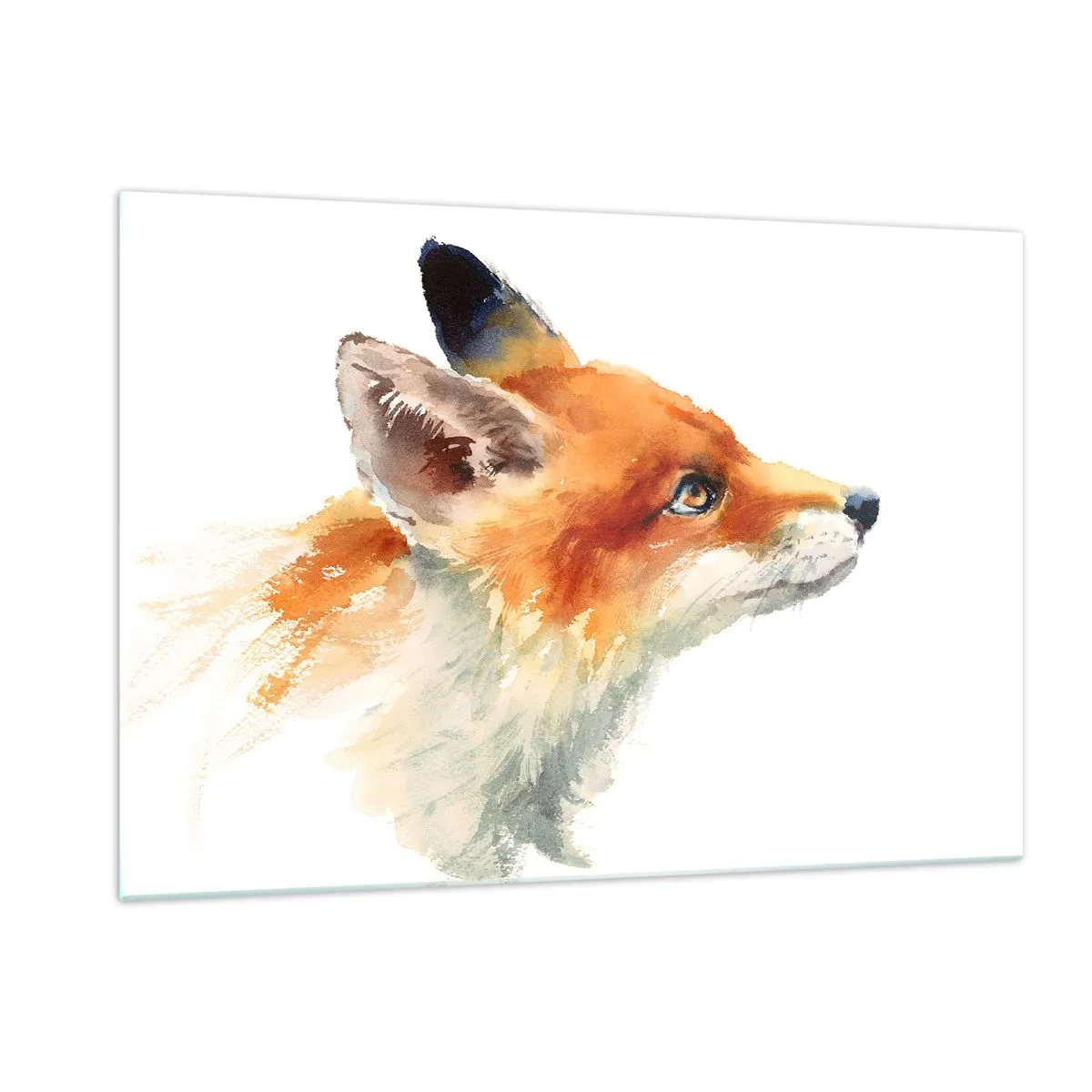 Quadro su vetro - Illustrazione ad acquerello di una volpe che guarda in lontananza - 120x80cm - La prudenza non è mai troppa - Decorazione murale moderna per soggiorno e camera da letto ARTTOR