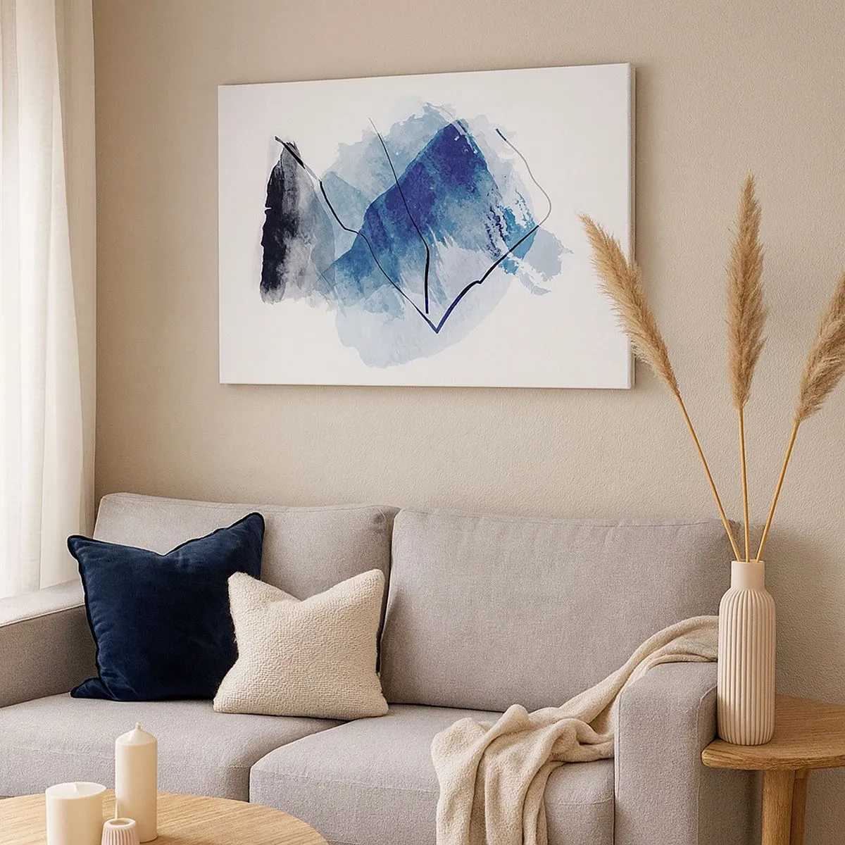 Quadro su tela - Stampe su Tela - Forme astratte nei toni del blu con linee delicate - 70x50cm - Monte di ghiaccio - Decorazione murale moderna per soggiorno e camera da letto ARTTOR