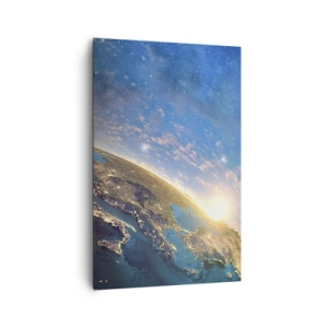 Quadro su tela - Stampe su Tela - Vista della Terra dallo spazio all'alba - 80x120cm - Guardiamoci da lontano - Decorazione murale moderna per soggiorno e camera da letto ARTTOR