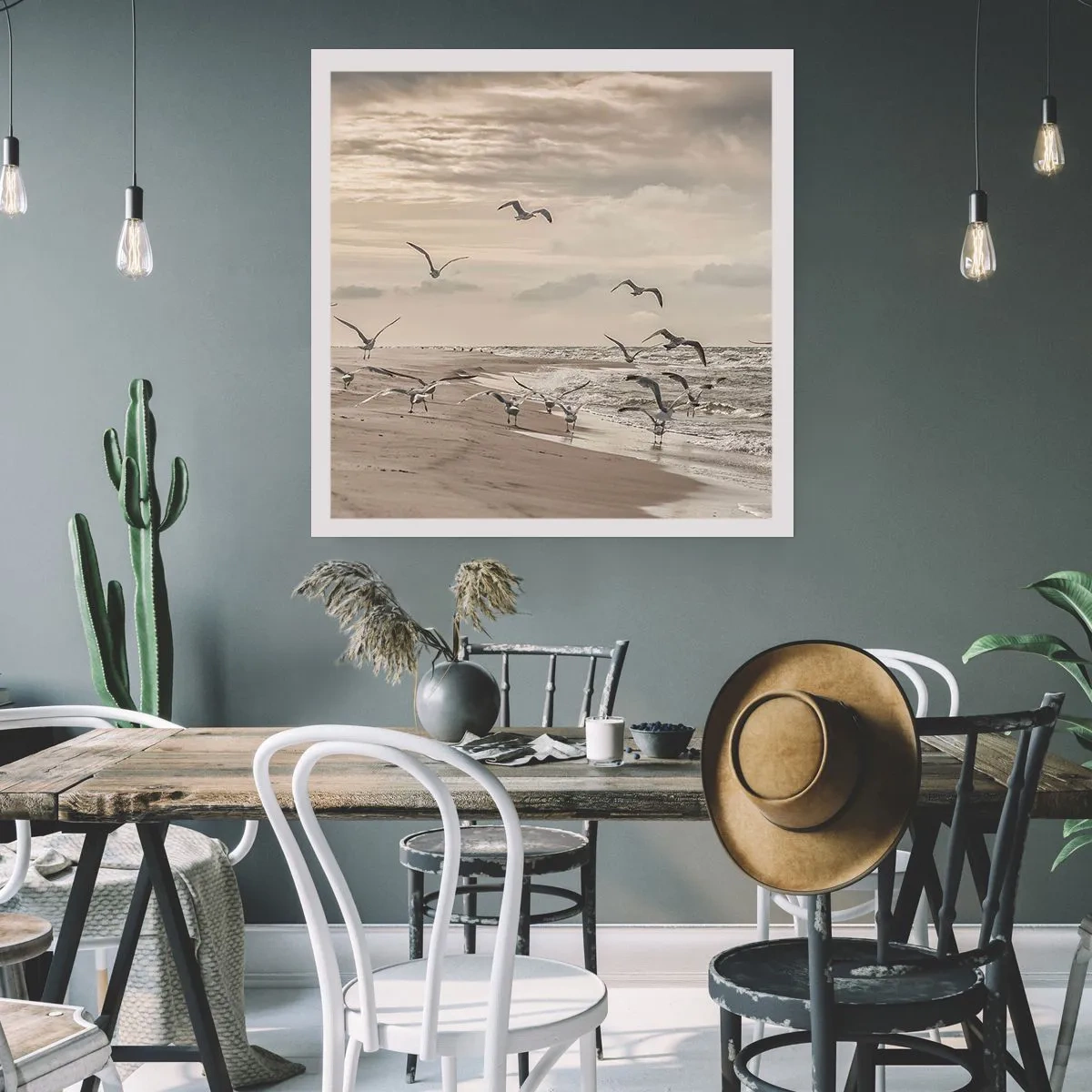 Poster - Brusio del mare, canto degli uccelli - 60x60 cm