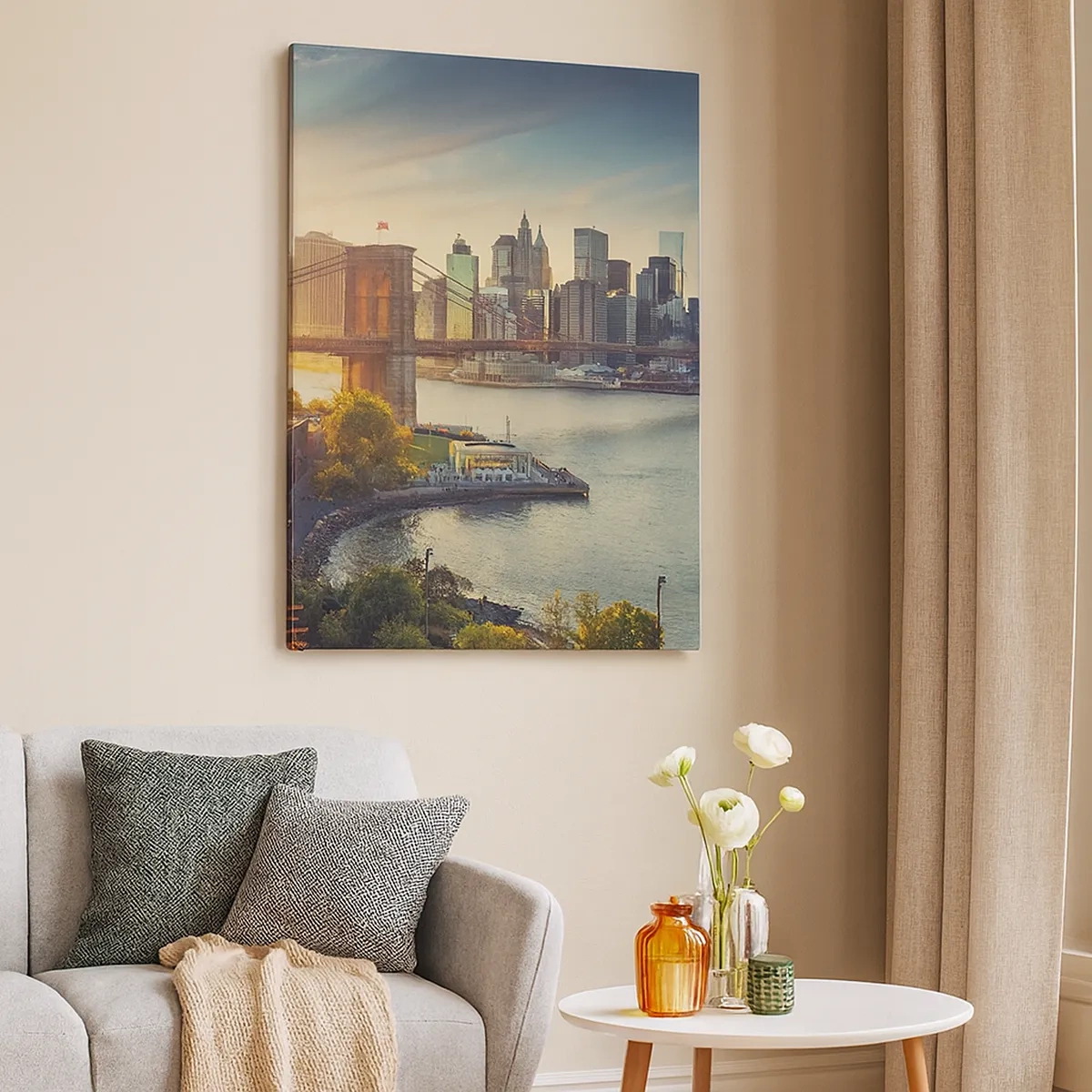 Quadro su tela - Stampe su Tela - Panorama della città con il ponte al tramonto - 50x70cm - L'alba nella grande città - Decorazione murale moderna per soggiorno e camera da letto ARTTOR