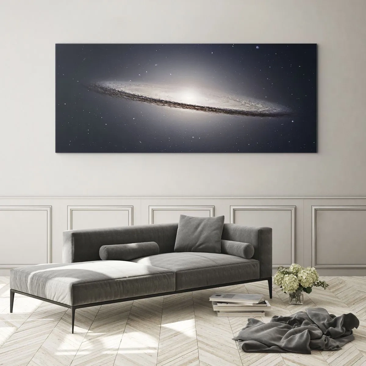 Quadro su vetro - Una galassia a spirale sullo sfondo dello spazio stellato - 160x50cm - Tanto tempo fa in una lontana galassia... - Decorazione murale moderna per soggiorno e camera da letto ARTTOR