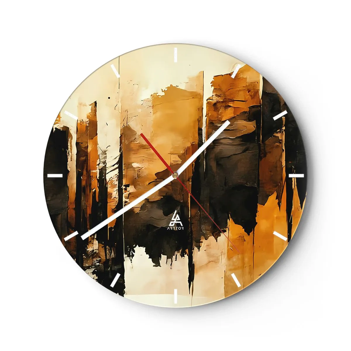 Orologio da parete - Orologio in Vetro - Armonia di nero e oro - 40x40 cm