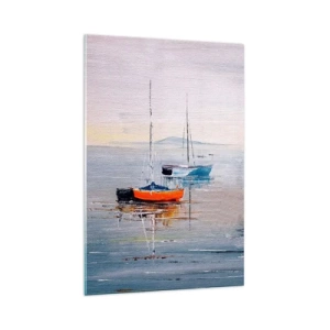 Quadro su vetro - Barche colorate in acque calme - 70x100cm - Meritato riposo - Decorazione murale moderna per soggiorno e camera da letto ARTTOR