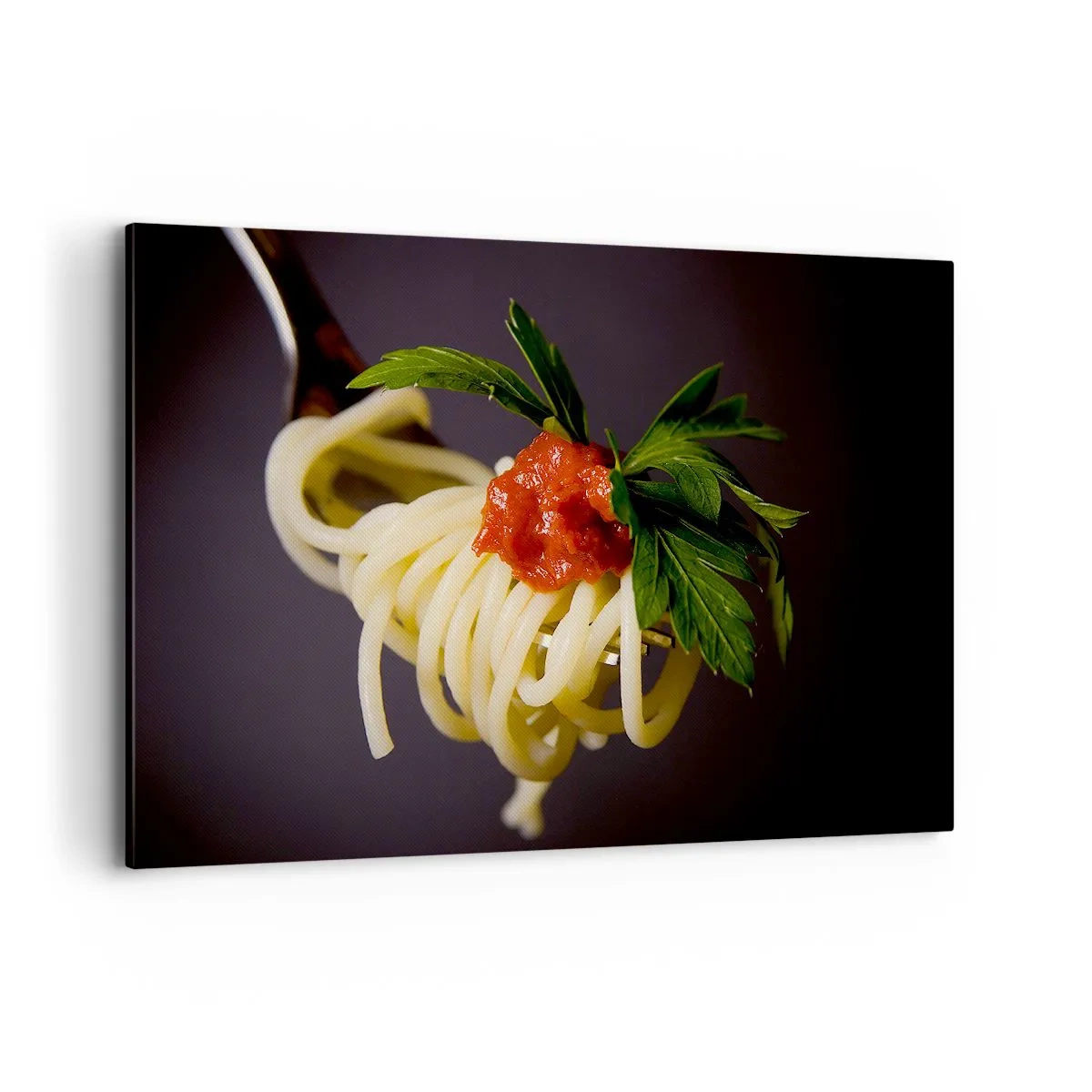 Quadro su tela - Stampe su Tela - Spaghetti alla forchetta con salsa di pomodoro e prezzemolo - 120x80cm - Un boccone delizioso - Decorazione murale moderna per soggiorno e camera da letto ARTTOR