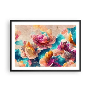 Poster in cornice nera - Fiori colorati su sfondo beige - 70x50cm - Lo splendore colorato del bouquet - Decorazione murale moderna per soggiorno e camera da letto ARTTOR