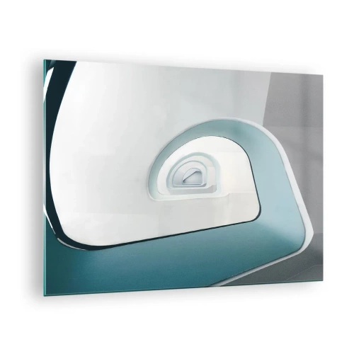 Quadro su vetro - Una scala moderna in una prospettiva astratta - 70x50cm - Blu fino in fondo - Decorazione murale moderna per soggiorno e camera da letto ARTTOR