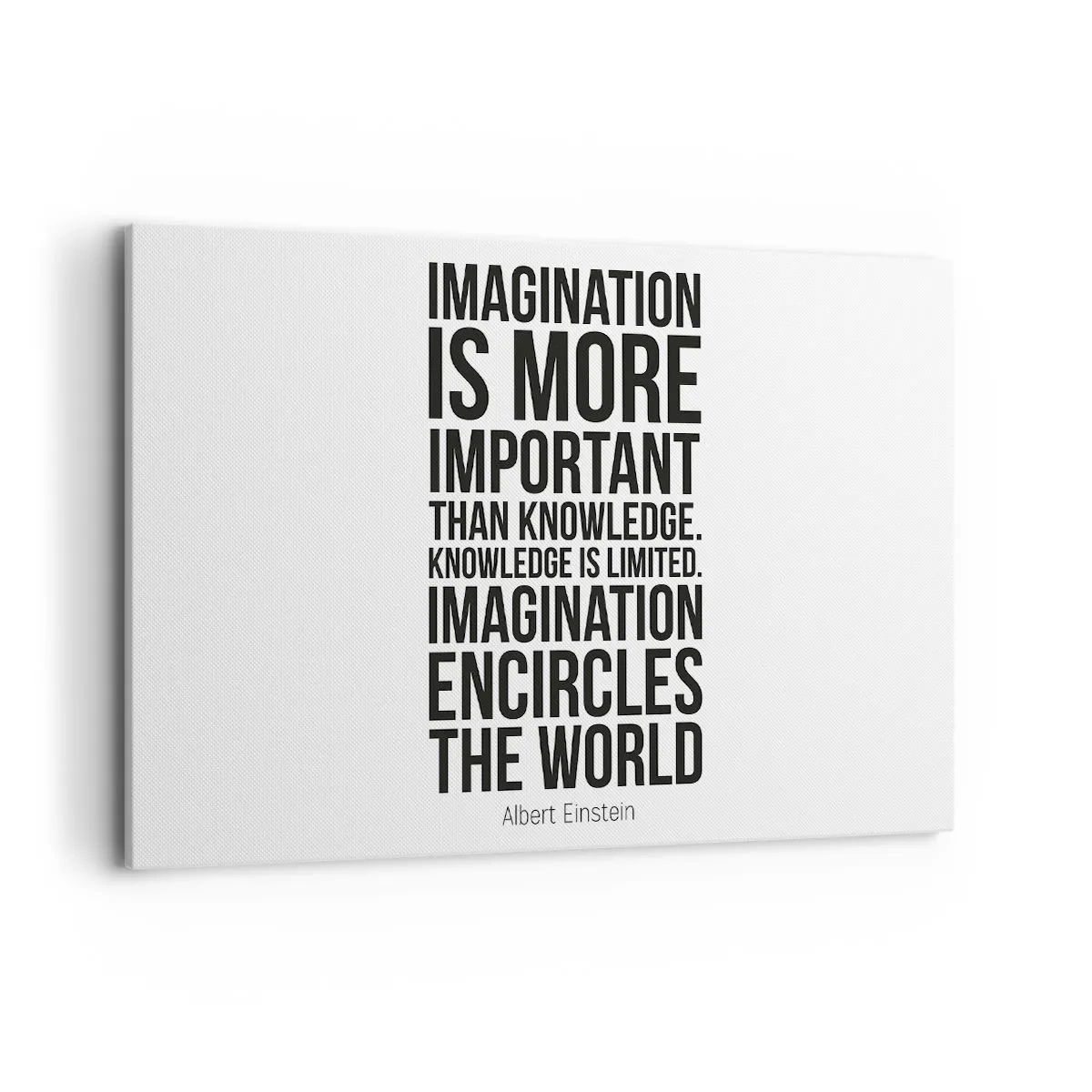 Quadro su tela - Stampe su Tela - Citazione ispiratrice su sfondo bianco in carattere nero - 120x80cm - Einstein sul potere dell'immaginazione - Decorazione murale moderna per soggiorno e camera da letto ARTTOR