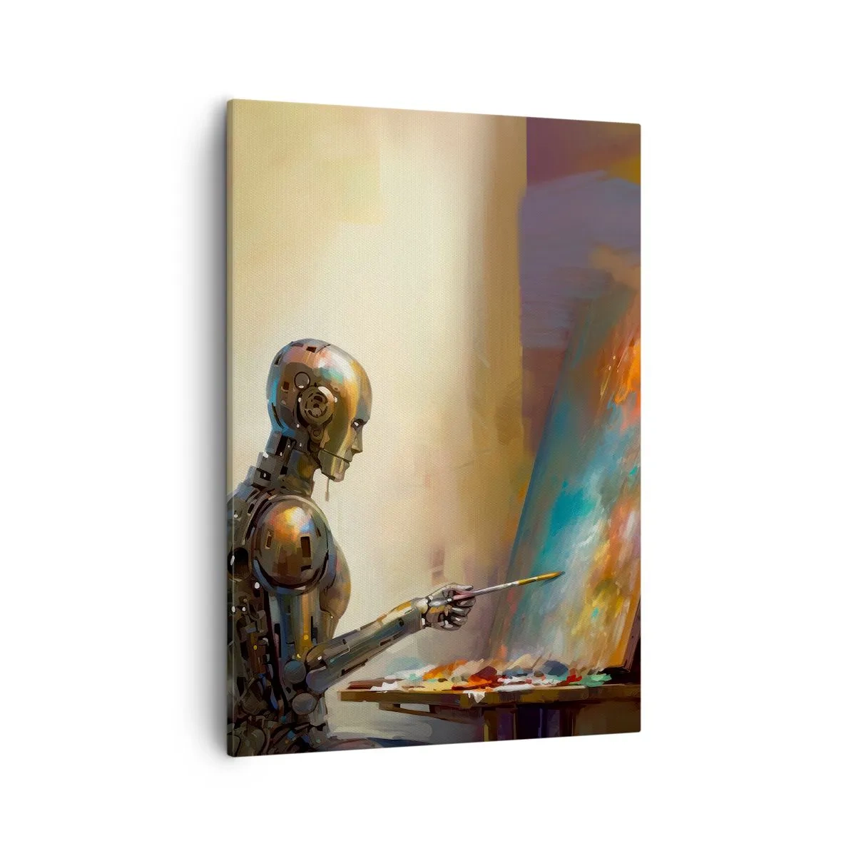 Quadro su tela - Stampe su Tela - Un robot che dipinge su una tela in stile artistico - 50x70cm - L'arte del futuro - Decorazione murale moderna per soggiorno e camera da letto ARTTOR