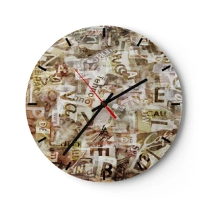 Orologio da parete - Orologio in Vetro - Composizione astratta con lettere nei toni del beige e del marrone - 30x30cm - Unificando le chiacchiere - Decorazione murale moderna per soggiorno, cucina e camera da letto ARTTOR