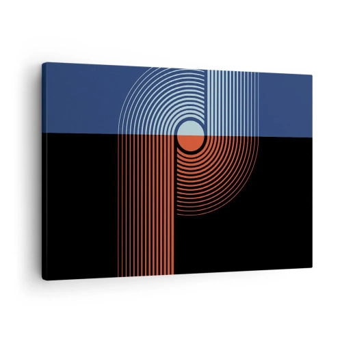 Quadro su tela - Stampe su Tela - Astrazione geometrica con linee blu navy e arancione. - 70x50cm - Nell'abbraccio geometrico - Decorazione murale moderna per soggiorno e camera da letto ARTTOR