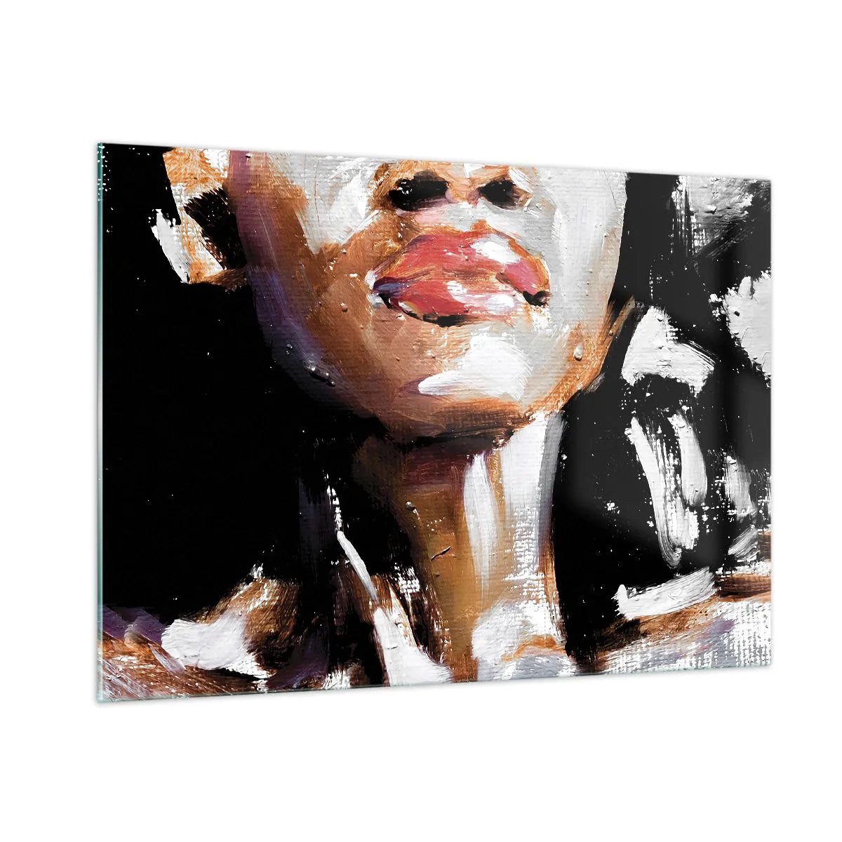 Quadro su vetro - Primo piano di un ritratto colorato di una donna in stile espressivo - 100x70cm - Orgoglio senza pregiudizio - Decorazione murale moderna per soggiorno e camera da letto ARTTOR