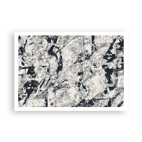 Poster - Composizione astratta in bianco e nero con un layout dinamico - 100x70cm - La compenetrazione degli opposti - Decorazione murale moderna per soggiorno e camera da letto ARTTOR