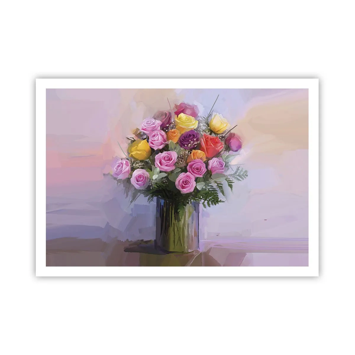 Poster - Un mazzo di rose colorate in un vaso di vetro - 100x70cm - Bellezza immobile - Decorazione murale moderna per soggiorno e camera da letto ARTTOR