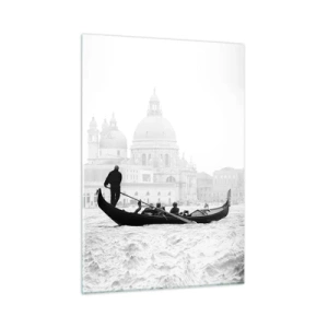Quadro su vetro - Una gondola bianca e nera sullo sfondo di Venezia - 50x70cm - Viaggio alla fonte della bellezza - Decorazione murale moderna per soggiorno e camera da letto ARTTOR