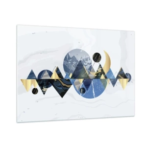 Quadro su vetro - Figure geometriche astratte nei toni del blu navy e dell'oro - 100x70cm - Paesaggio geometrico - Decorazione murale moderna per soggiorno e camera da letto ARTTOR