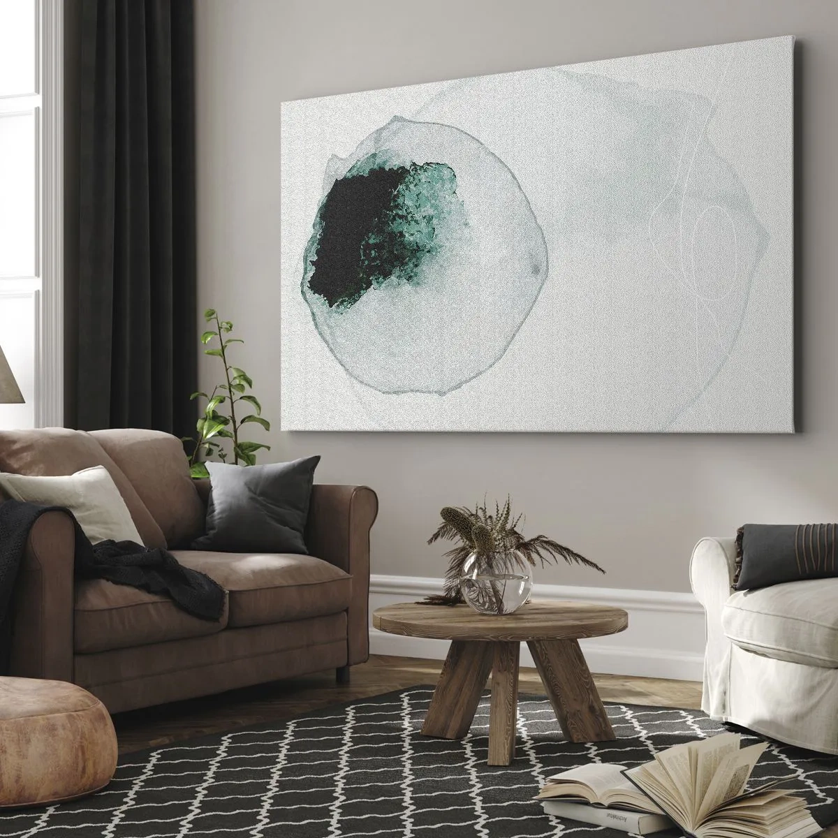 Quadro su tela - Stampe su Tela - Goccia d'acqua astratta con sfumature di verde e nero - 70x50cm - In una goccia d'acqua - Decorazione murale moderna per soggiorno e camera da letto ARTTOR