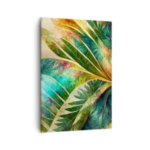 Quadro su tela - Stampe su Tela - Foglie tropicali colorate su uno sfondo chiaro - 70x100cm - I colori dei tropici - Decorazione murale moderna per soggiorno e camera da letto ARTTOR