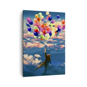 Quadro su tela - Stampe su Tela - Una figura che fluttua sopra le nuvole con palloncini colorati - 50x70cm - Il sogno dell'infanzia realizzato - Decorazione murale moderna per soggiorno e camera da letto ARTTOR