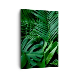 Quadro su tela - Stampe su Tela - Foglie tropicali verdi in una composizione densa e naturale - 50x70cm - Avvolti nel verde - Decorazione murale moderna per soggiorno e camera da letto ARTTOR