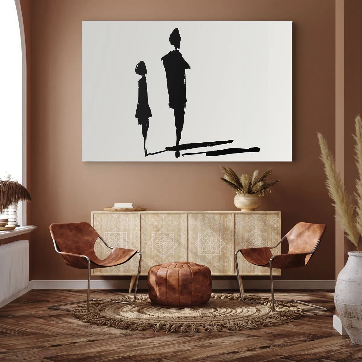 Quadro su tela - Stampe su Tela - Silhouette di due persone in nero su sfondo chiaro - 70x50cm - Sicuramente insieme? - Decorazione murale moderna per soggiorno e camera da letto ARTTOR