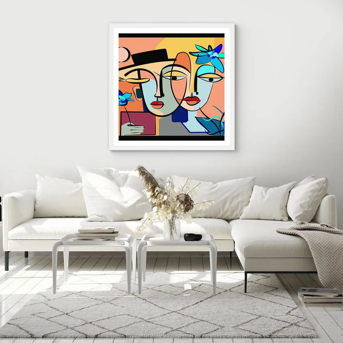 Poster in cornice bianca - Appuntamento in stile Picasso - 40x40 cm