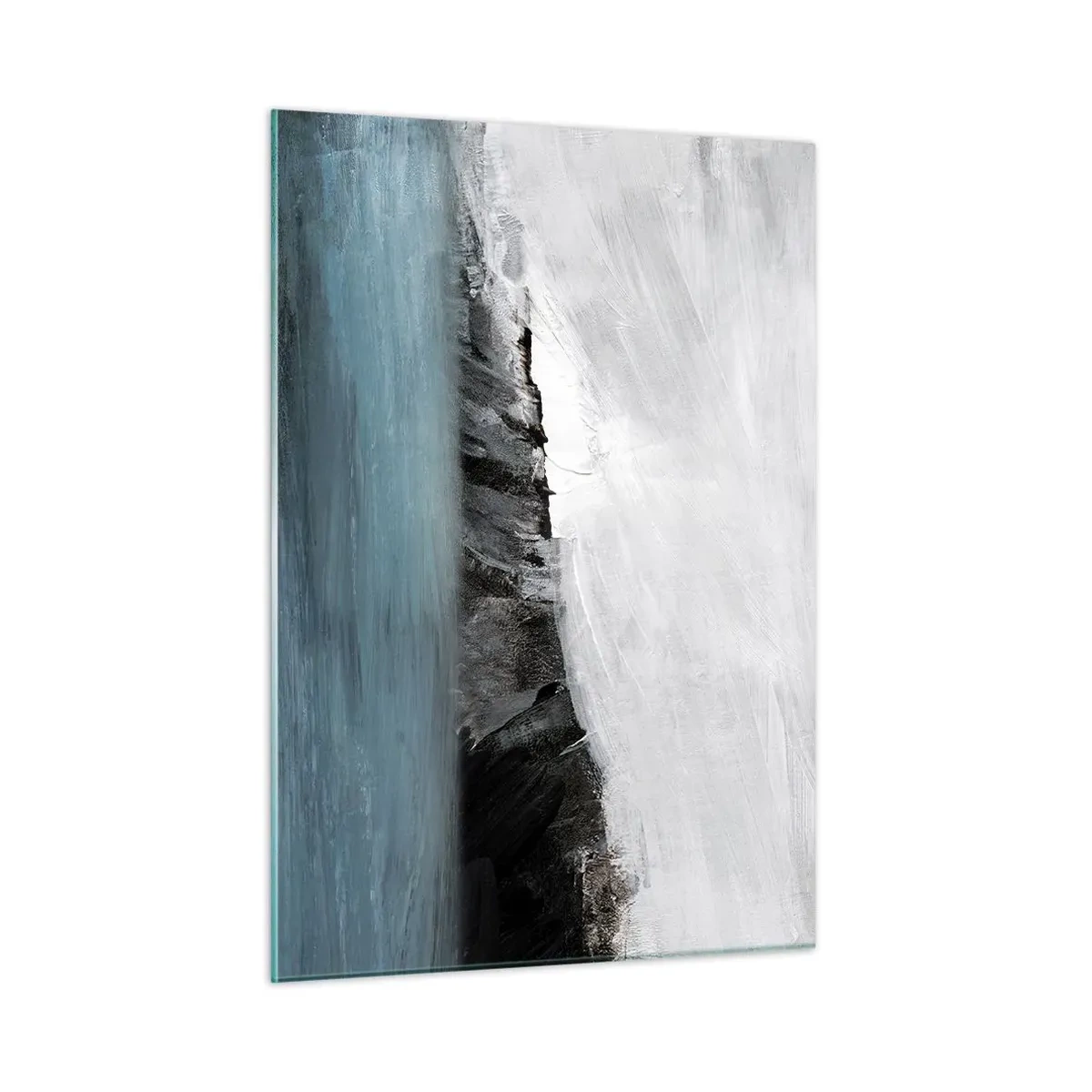 Quadro su vetro - Composizione astratta nei toni del blu, bianco e nero - 50x70cm - Acqua-terra: lo scontro degli elementi - Decorazione murale moderna per soggiorno e camera da letto ARTTOR