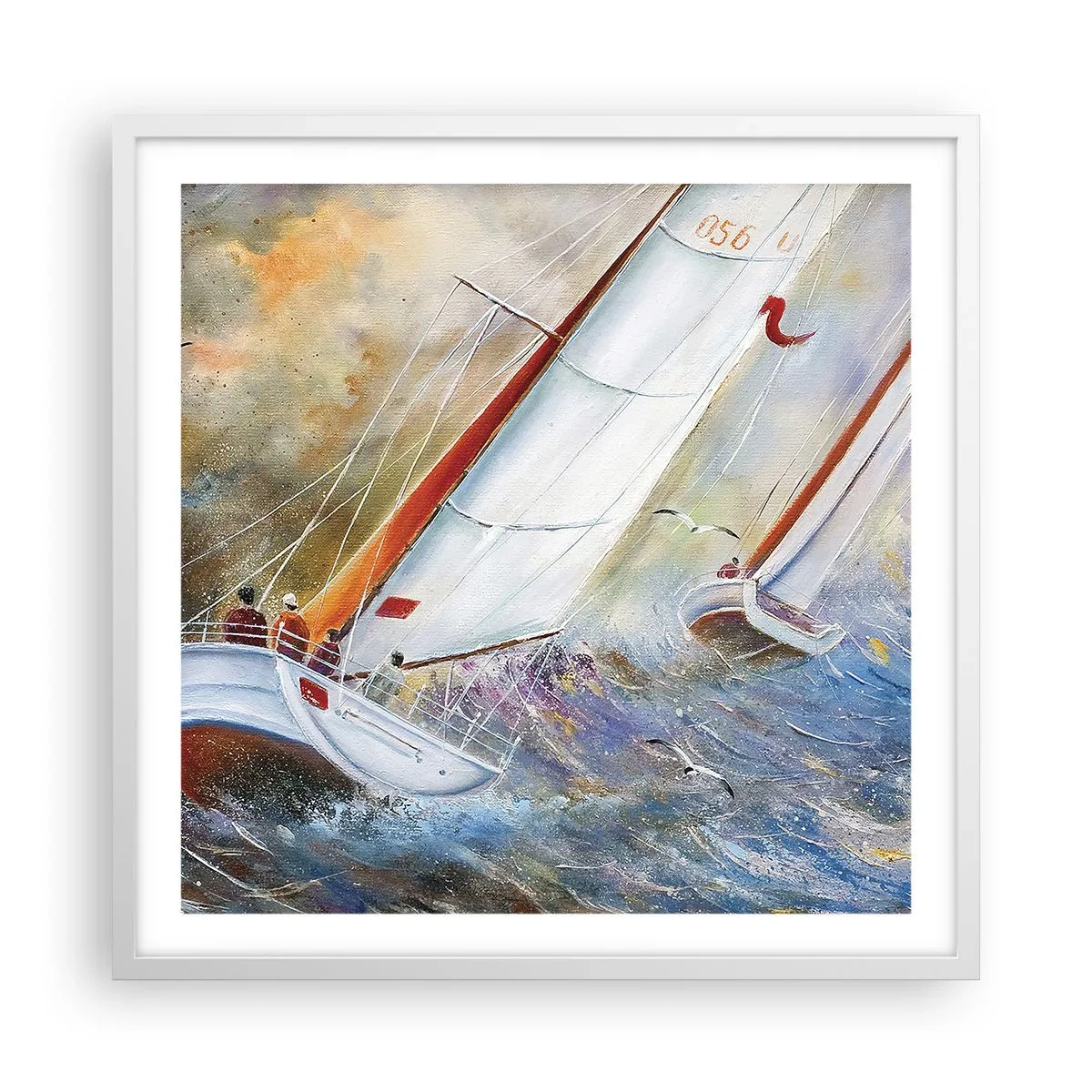 Poster in cornice bianca - Correndo sulle onde - 60x60 cm