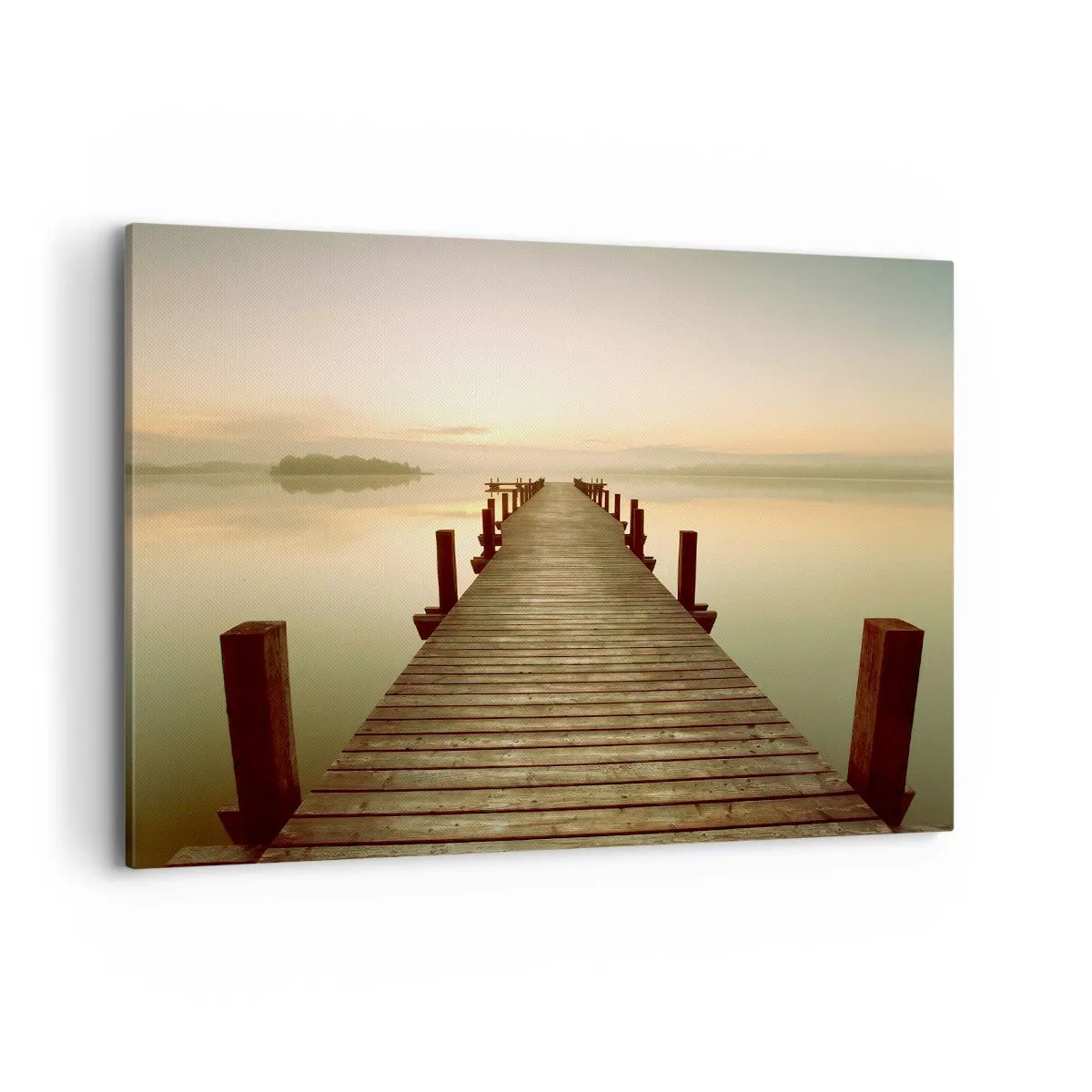 Quadro su tela - Stampe su Tela - Un molo di legno su un lago calmo al mattino - 100x70cm - Aurora, alba, luce - Decorazione murale moderna per soggiorno e camera da letto ARTTOR